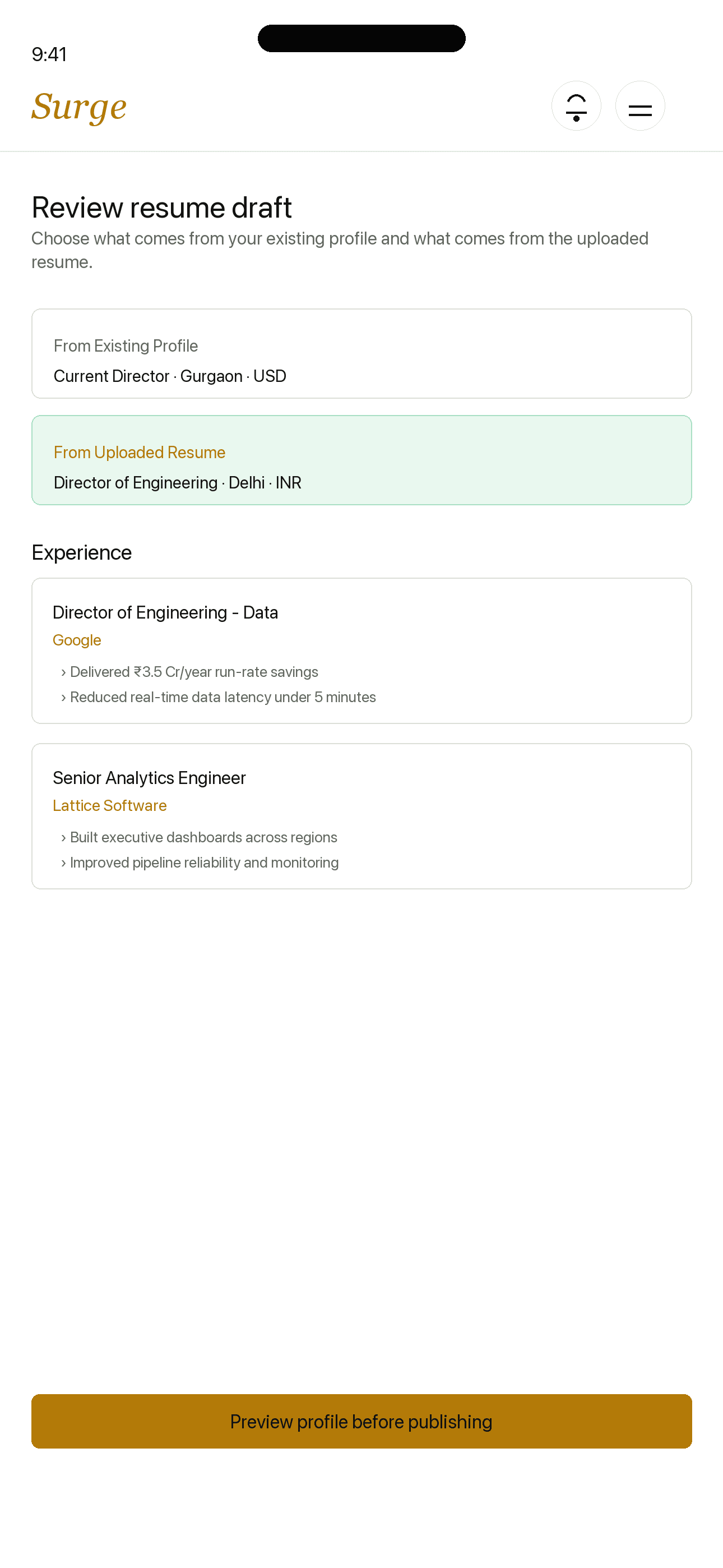 Editable profile draft in Surge